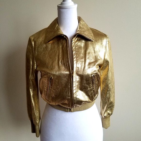 Dolce Gabbana Gold Leather mini Jacket Size Small 24/38